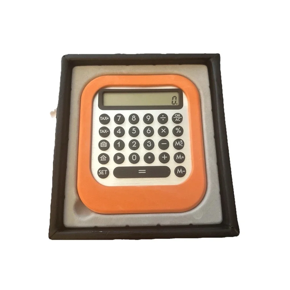 Levenger Look A Like Orange Rubber Desk Calculator Tax Function & Currency Con.